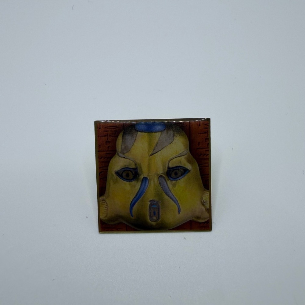 Egyptian Mask Hieroglyphics Square Enamel Pin Gold Tone Mythological Lapel Pin